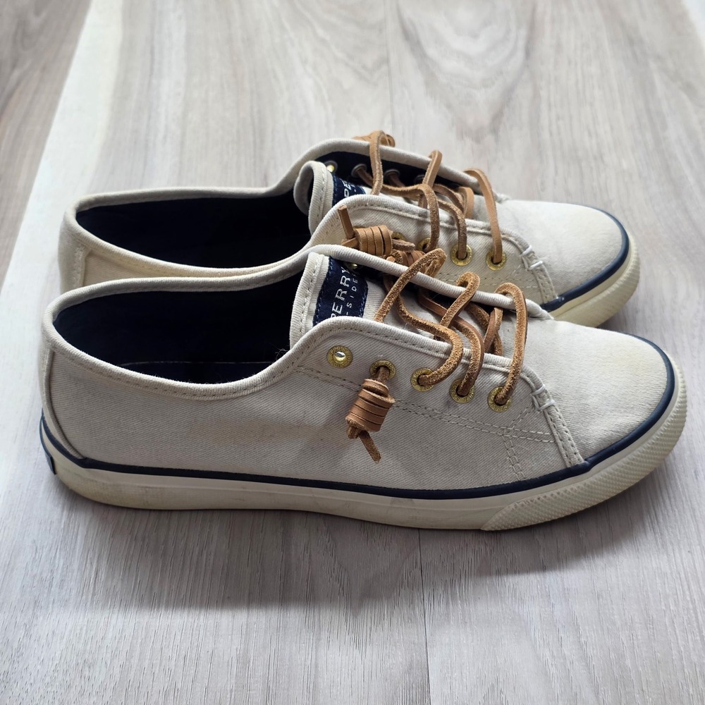 Sperry Top-Sider Crest Vibe Canvas Sneakers Ivory Rawhide Lace 6.5 M Women White